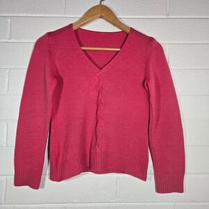 Talbots Wool Cashmere Blend Cable Knit V Neck Sweater Large Fitted Preppy Luxury